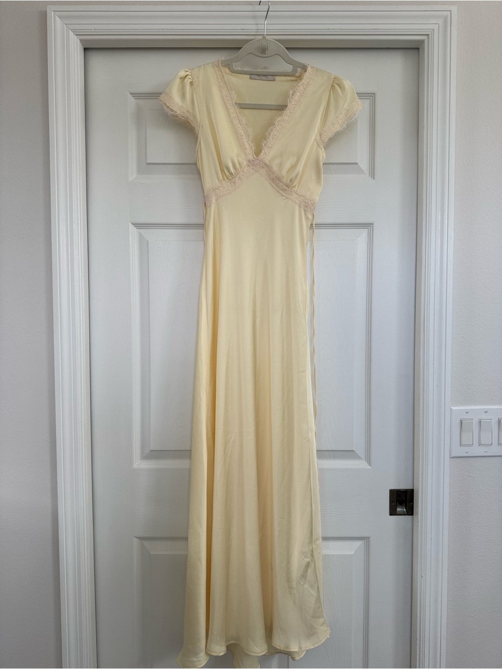 Faithfull the Brand Pale Yellow Lace-Trim Maxi Dress